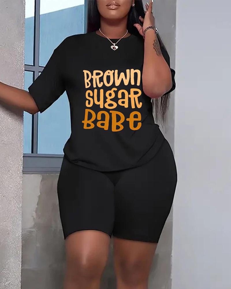 

Plus Size Brown Sugar Babe Print Top & Shorts Set, Black