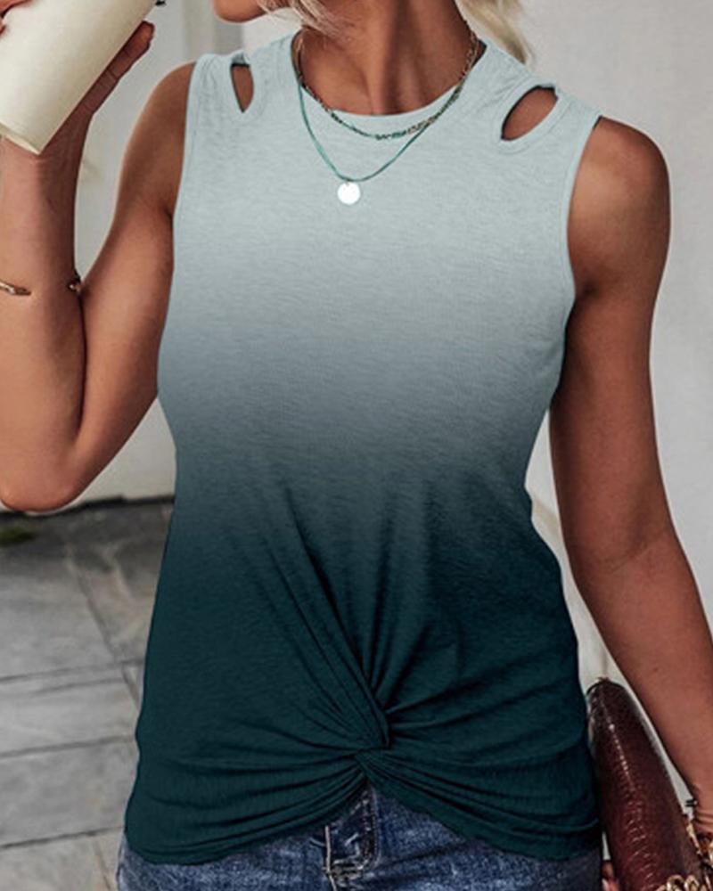 

Ombre Cutout Twisted Casual Tank Top, Gray