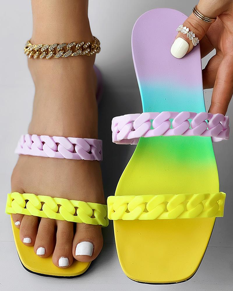

Ombre Chain Strap Casual Slippers, Yellow&purple