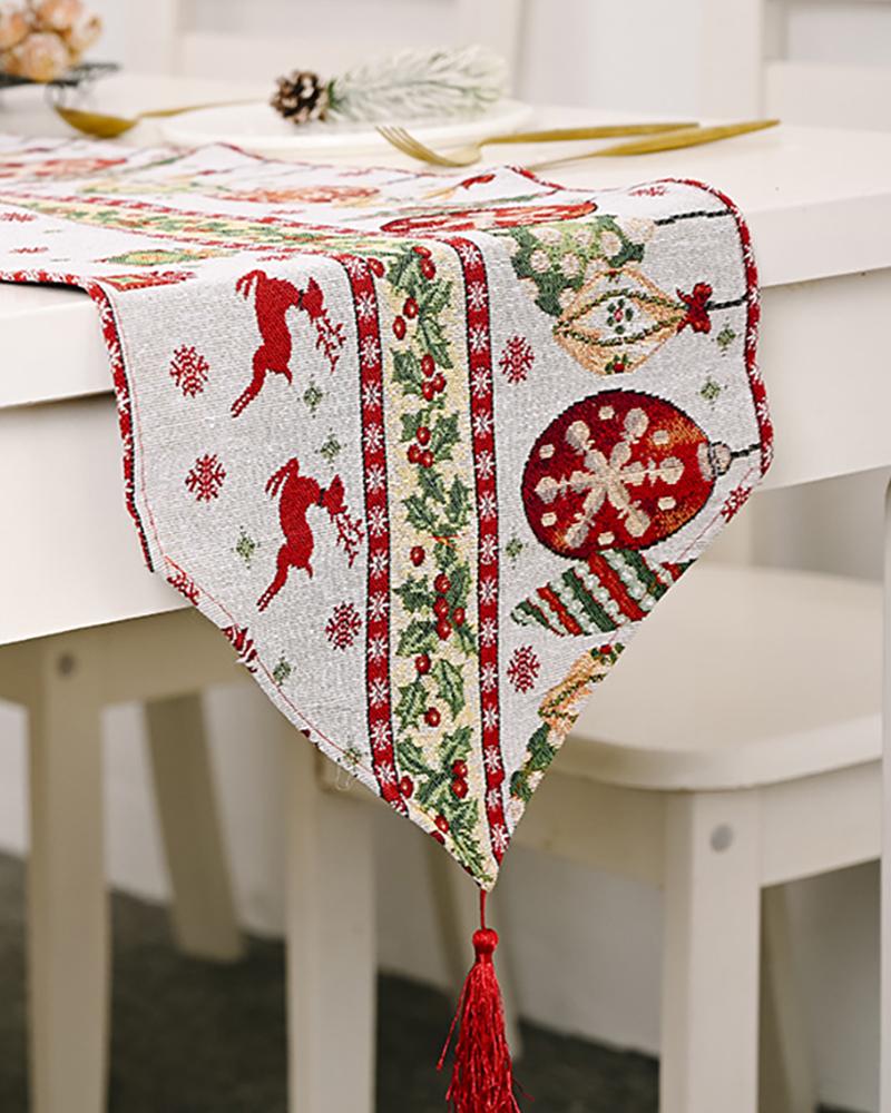 

Christmas Print Knit Tassel Design Table Runner, Style4