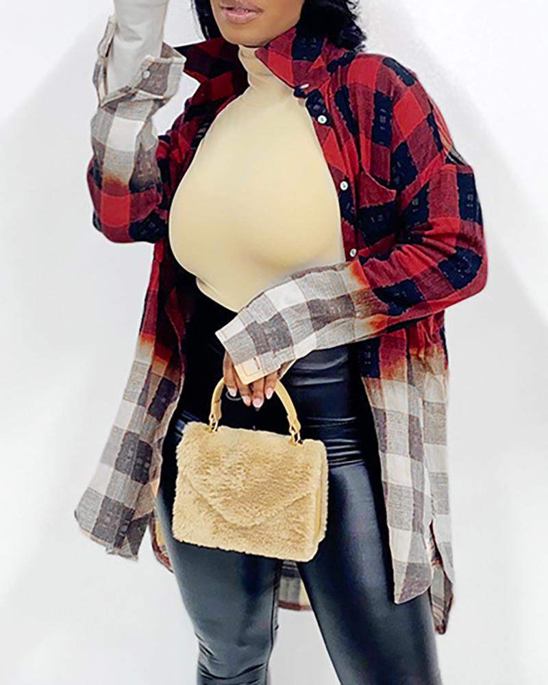 

Plaid Print Long Sleeve Shirt, Red