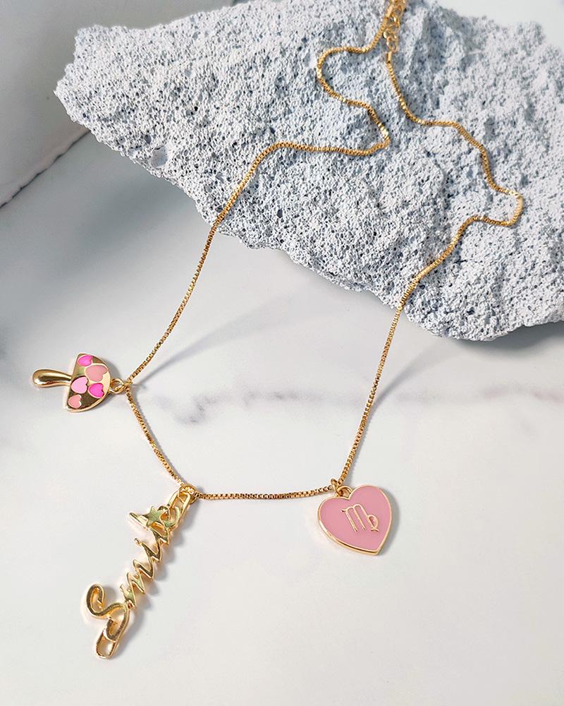 

1pcs Heart & Letter Pendant Chain Necklace, Pink