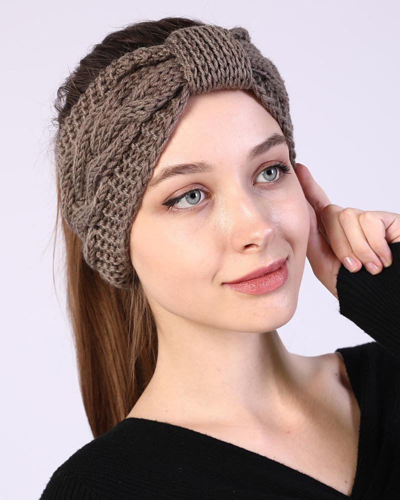 

1pc Bowknot Design Knit Wide Headband, Coffee