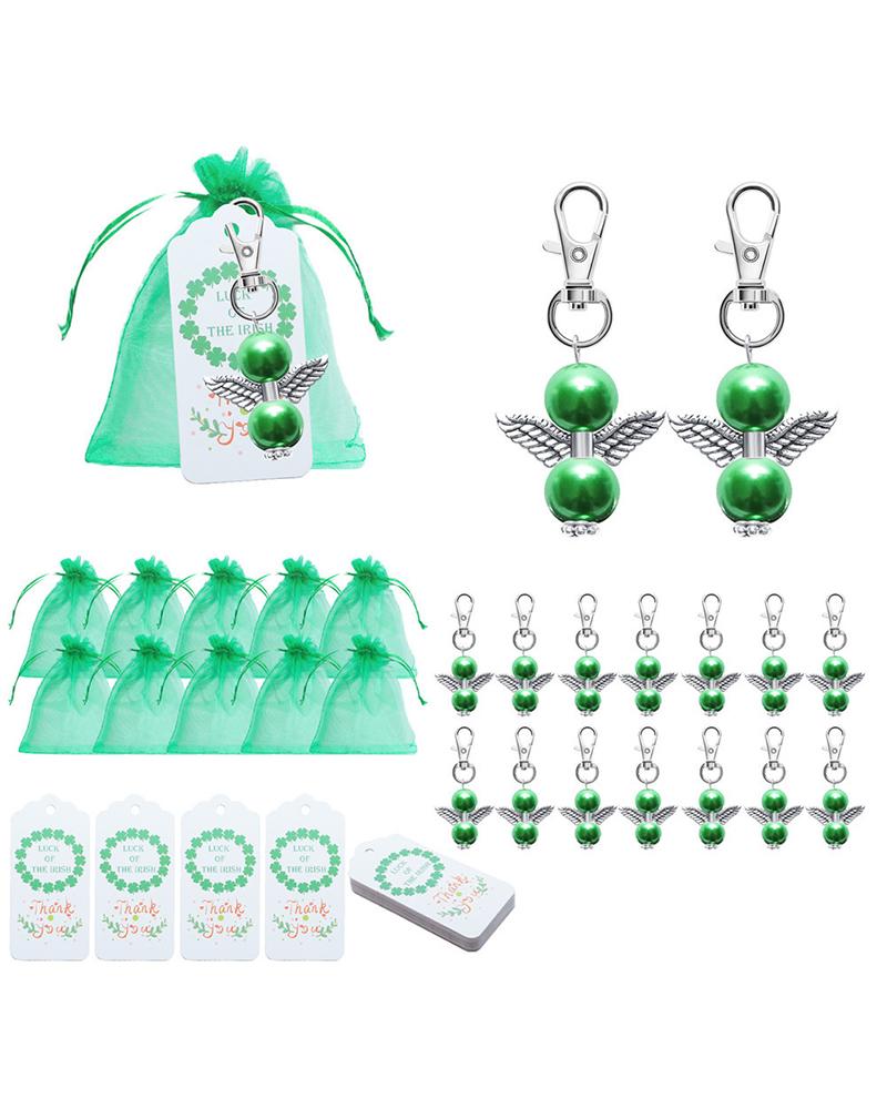 

1pcs St Patrick‘s Day Angels Keychain Pendant Charm Key Ring Clover Gift With Decorated Organza Bag And Tag, Green