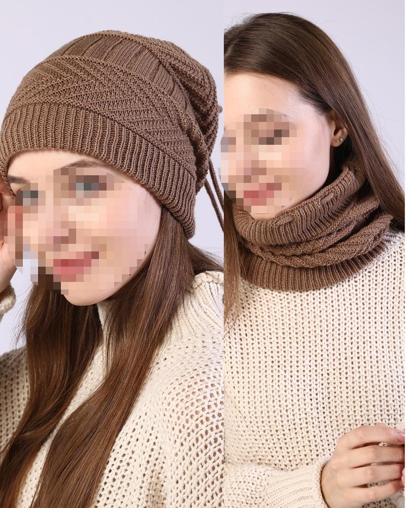 

1pc Multi-way Wear Warm Knit Beanie Hat Neck Warmer Scarf, Khaki