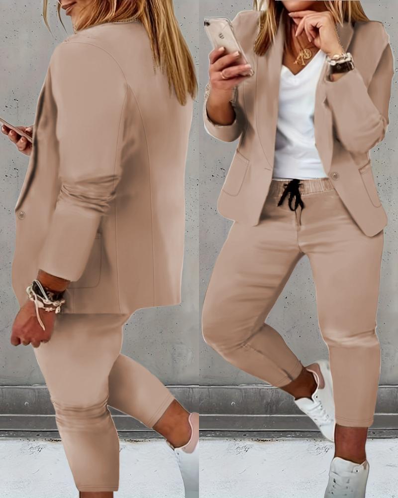 

Plus Size Blazer Coat & Drawstring Pants Set, Khaki