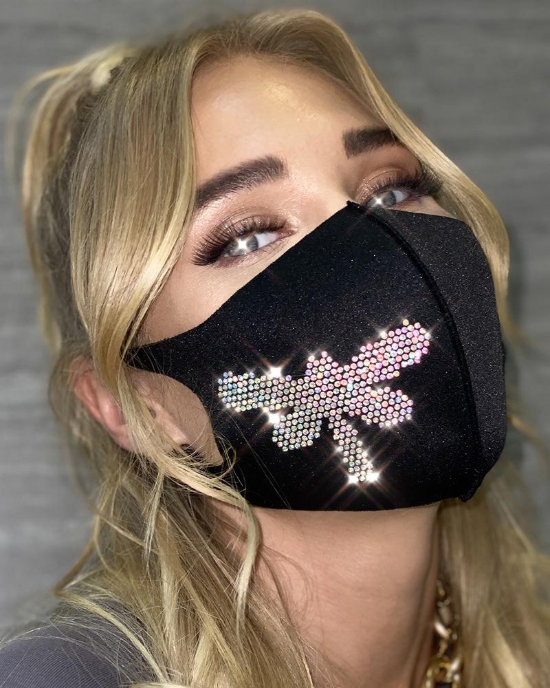 

Rhinestone Decor Draonfly Pattern Face Mask, Black