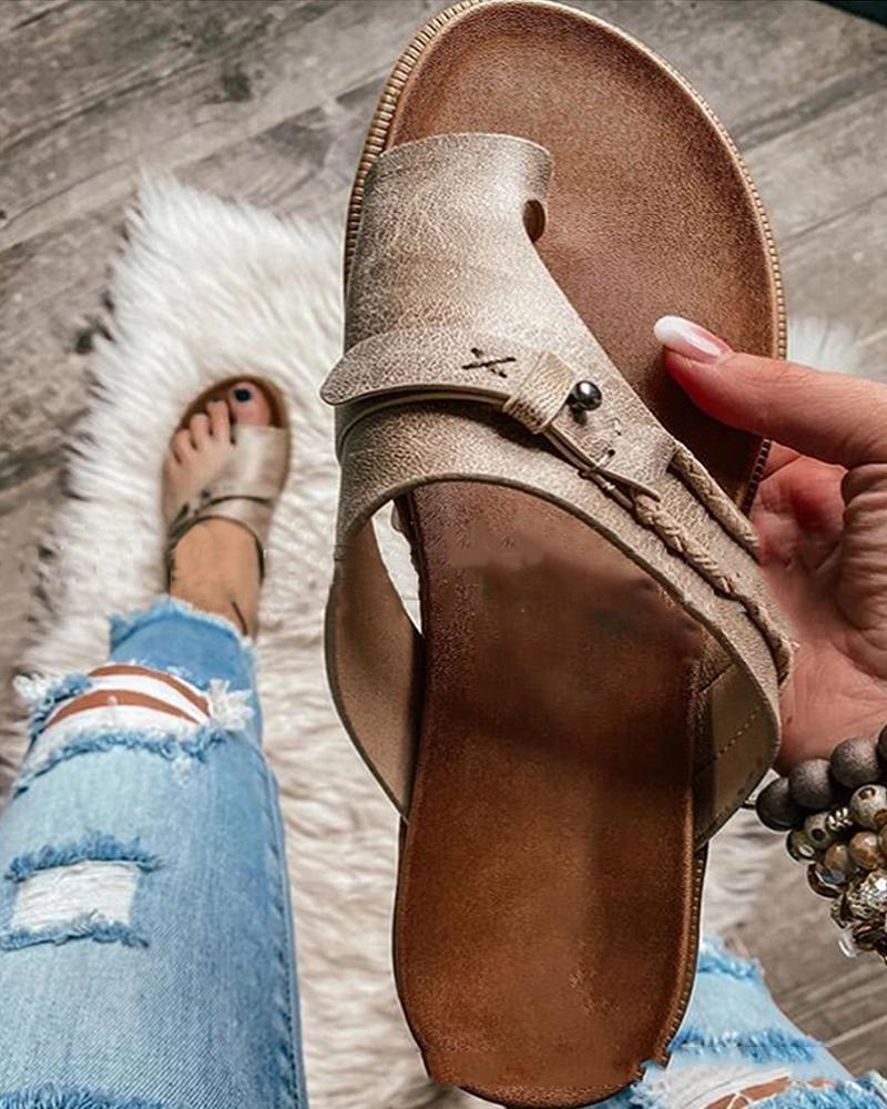 

Solid Patchwork Post-toe Platform Sandals, Gray