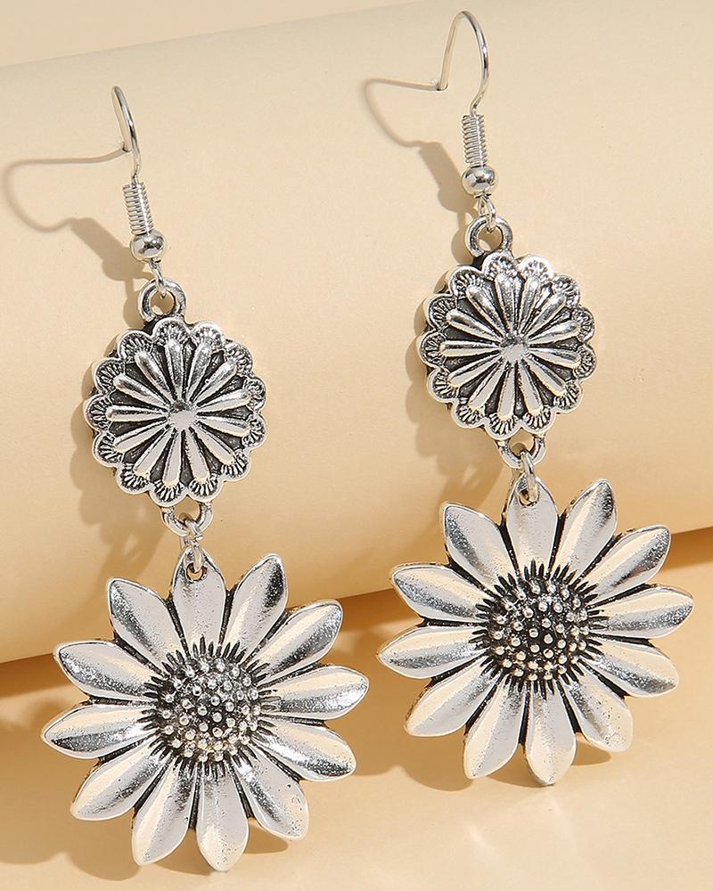 

1Pair Vintage Sunflower Shaped Hook Earrings, Silver