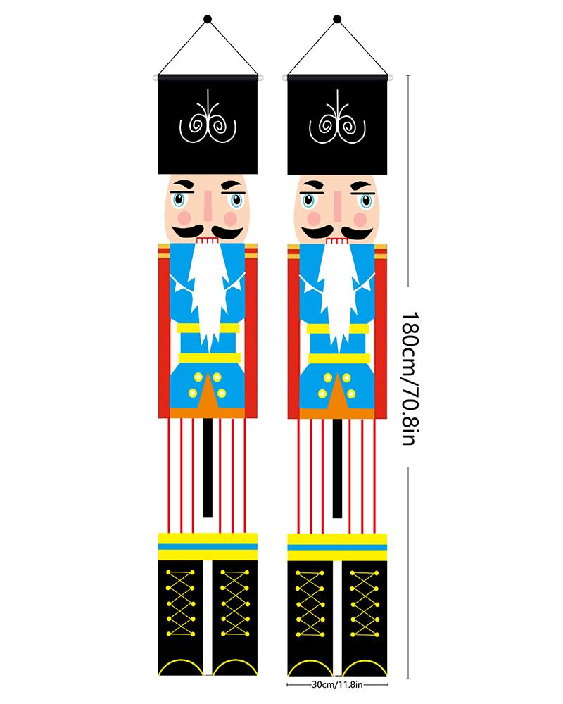 

2pcs Christmas Nutcrackers Hanging Banners Outside Door Porch Sign Decorations Set, Style3