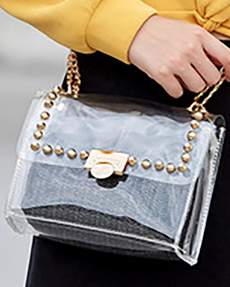 

Rivet Decor Chain Strap Crossbody Bag With Inner Pouch, Black