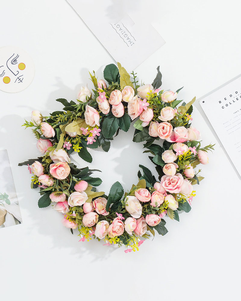 

Rose Flower Wreath Garland Wreath Handmade Home Decoration For Wedding Christmas Party, Light pink