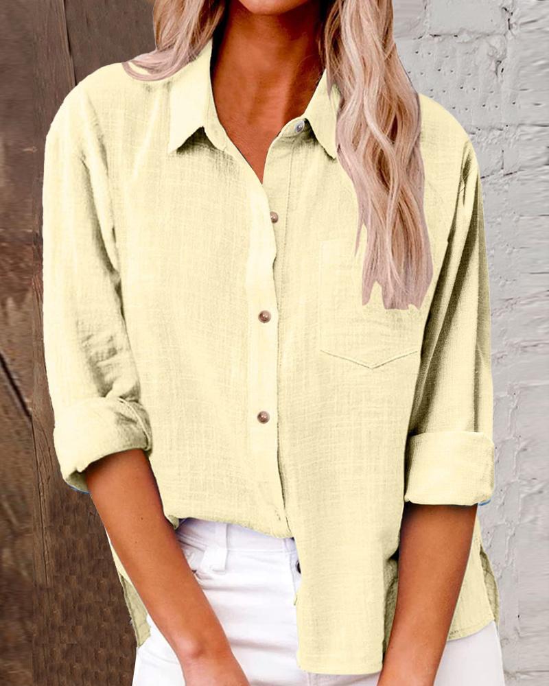 

Buttoned Long Sleeve Pocket Design Shirt, Yellow