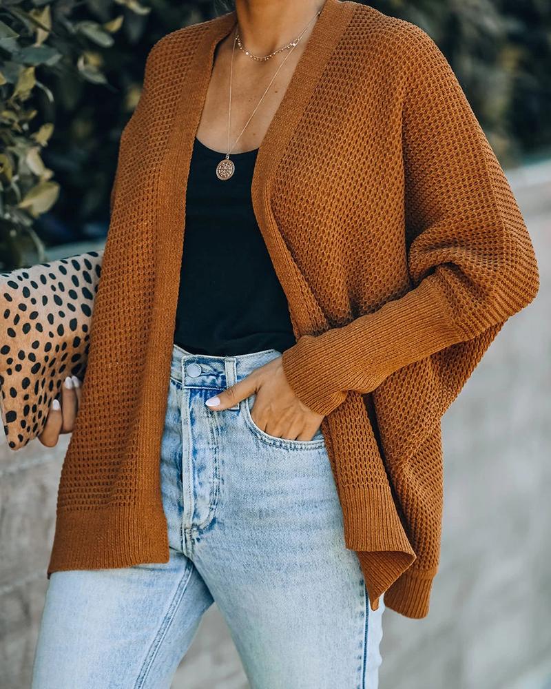 

Long Sleeve Open Front Cardigan, Coffee