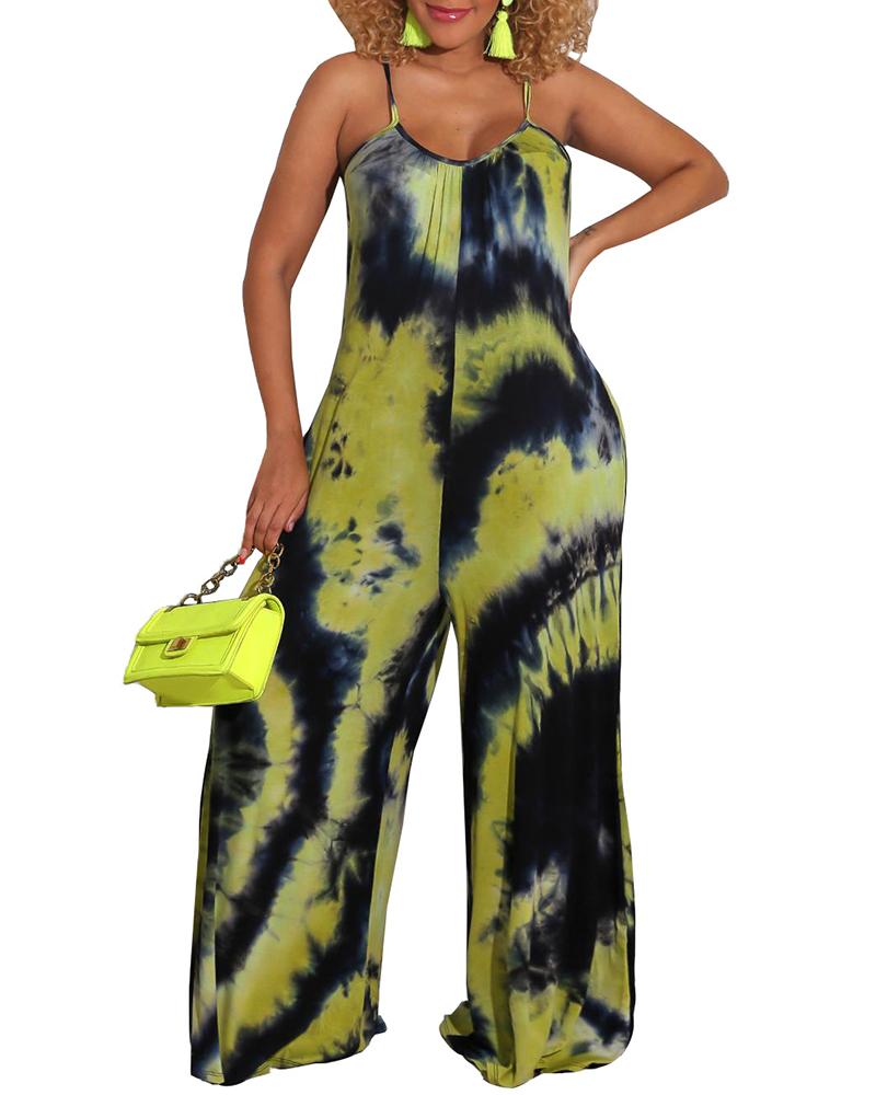 

Tie Dye Print Wide Leg Jumpsuit, Yellow