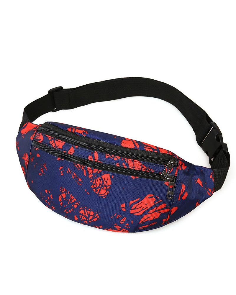 

Feather Print Zipper Design Phone Waist Fanny Pack, Style1