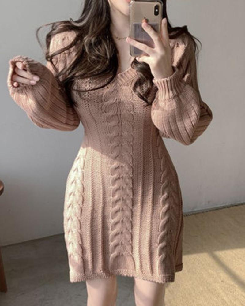 

Braided Knit Long Sleeve Dress, Pink