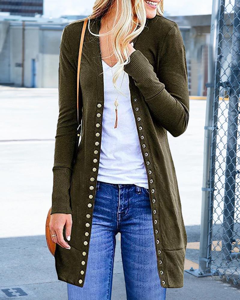 

Long Sleeve Button Front Cardigan, Army green
