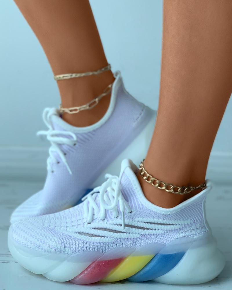 

Lace-up Knit Colorful Muffin Sneaker, Purple