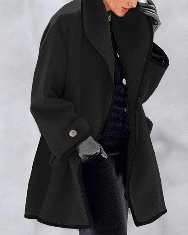 

Long Sleeve Contrast Binding Hooded Coat, Black