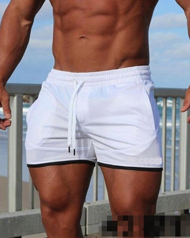 

Solid Color Drawstring Sport Short Pants, White