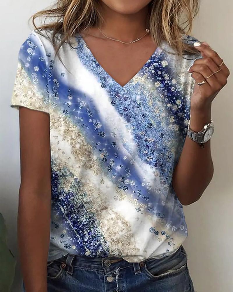 

Graphic Print Short Sleeve Casual T-shirt, Blue