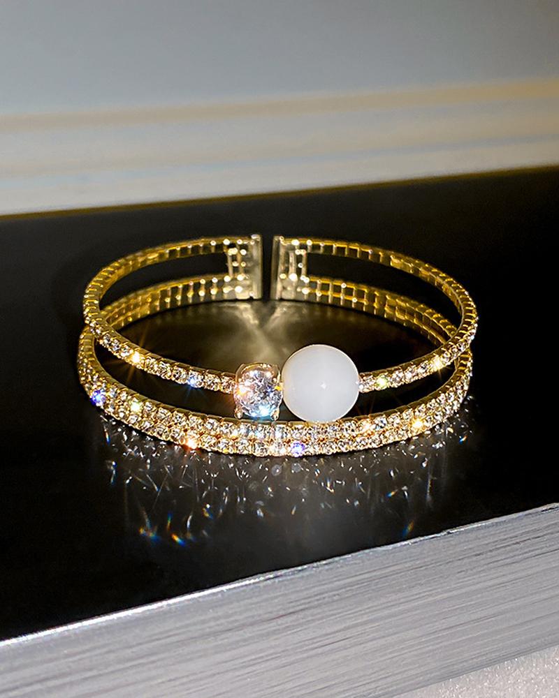 

1pc Sparkling Rhinestone Decor Cuff Bangle, Style1