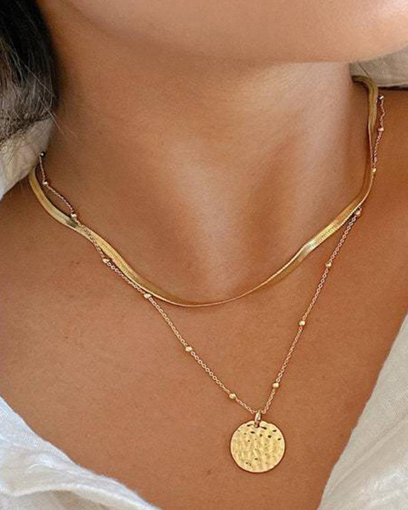 

1pc Beaded Coin Pendant Chain Necklace, Gold