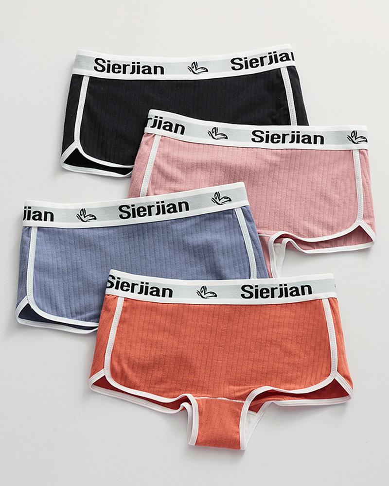 

4PCS/Set Letter Pattern Contrast Binding Breathable Panty, Multicolor