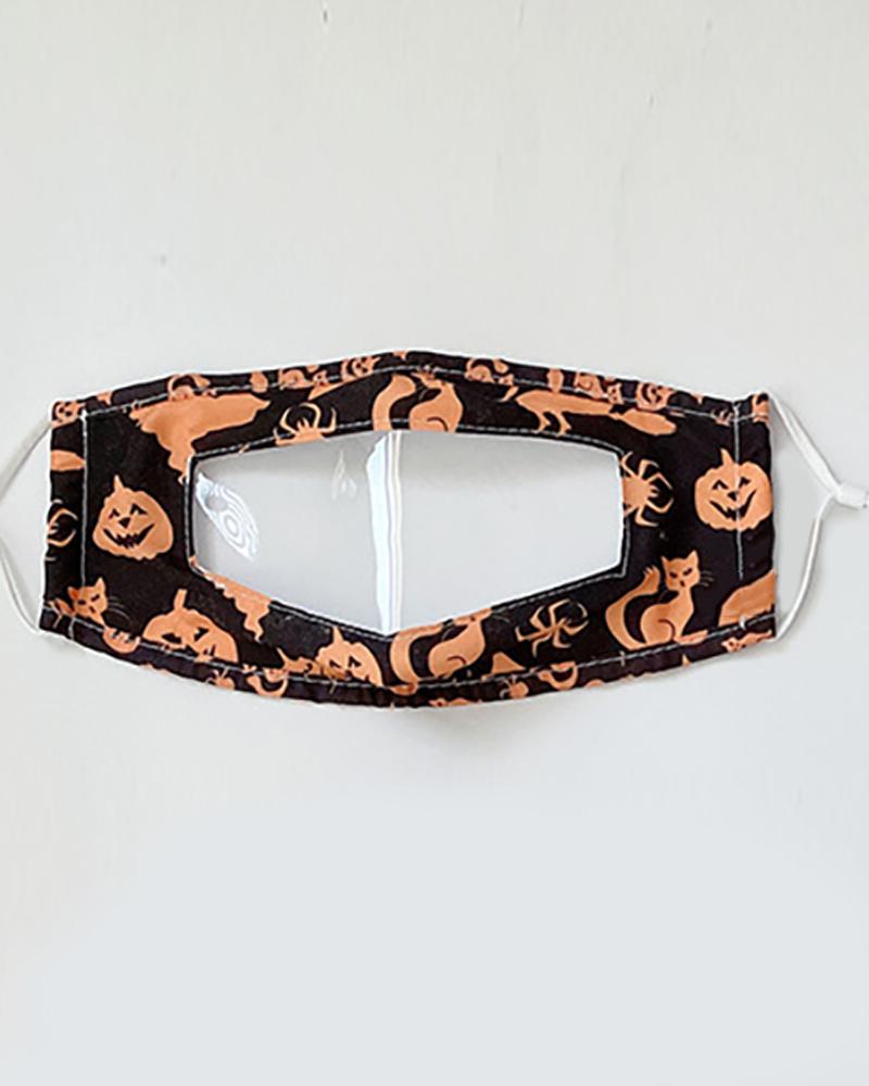 

Halloween Pumpkin Skull Print Visible Face Mask, Style5