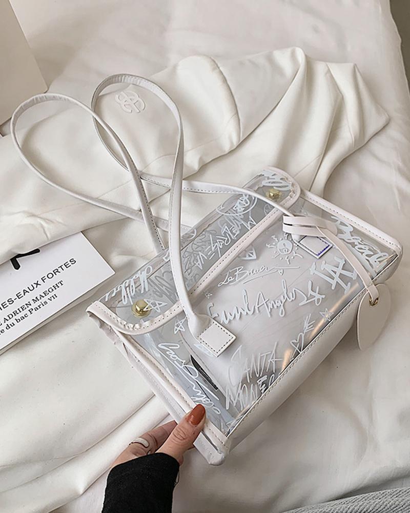 

Letter Clear Shoulder Bag With Inner Pouch, White