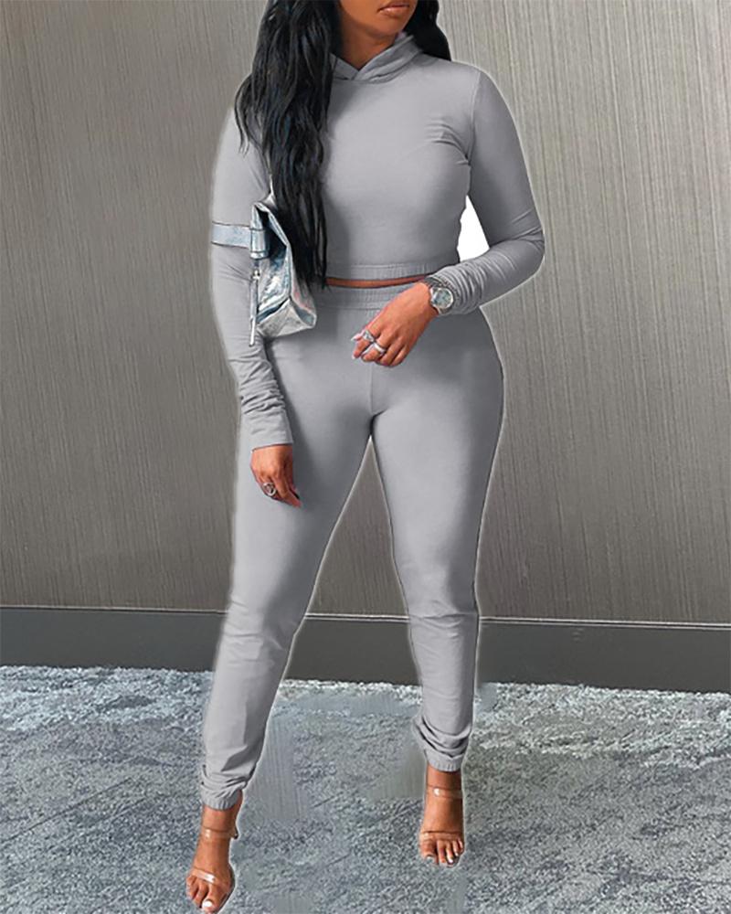 

Long Sleeve Top & High Waist Pants Set, Gray