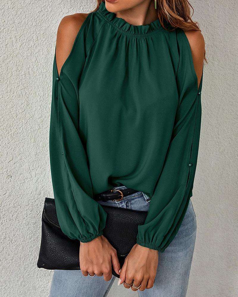 

Frill Hem Cold Shoulder Top, Green