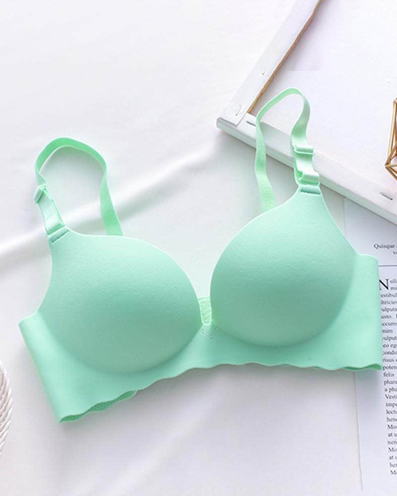

Frill Hem Smothing Seamless Wireless Lift Bra, Light green