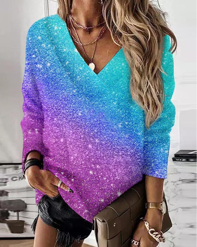 

Ombre Print Long Sleeve Casual Top, Multicolor