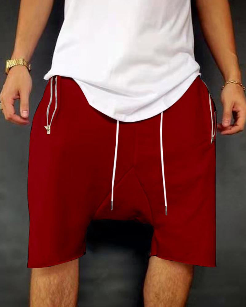 

Solid Drawstring Loose Harem Shorts, Red