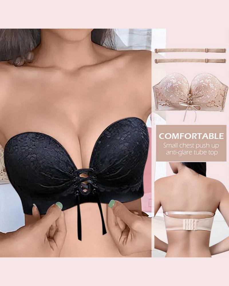 

Strapless Lace Seemless Invisible Lace-up Bra, Black