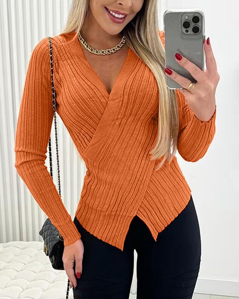 

Rhinestone Decor Criss Cross Knit Sweater, Orange