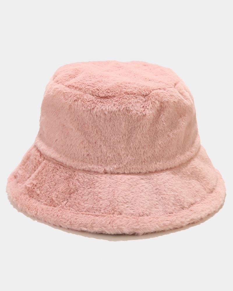 

Fuzzy Winter Thermal Bucket Hat, Pink