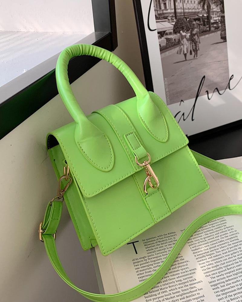 

Lock Flap Shoulder Bag With Handle, Green