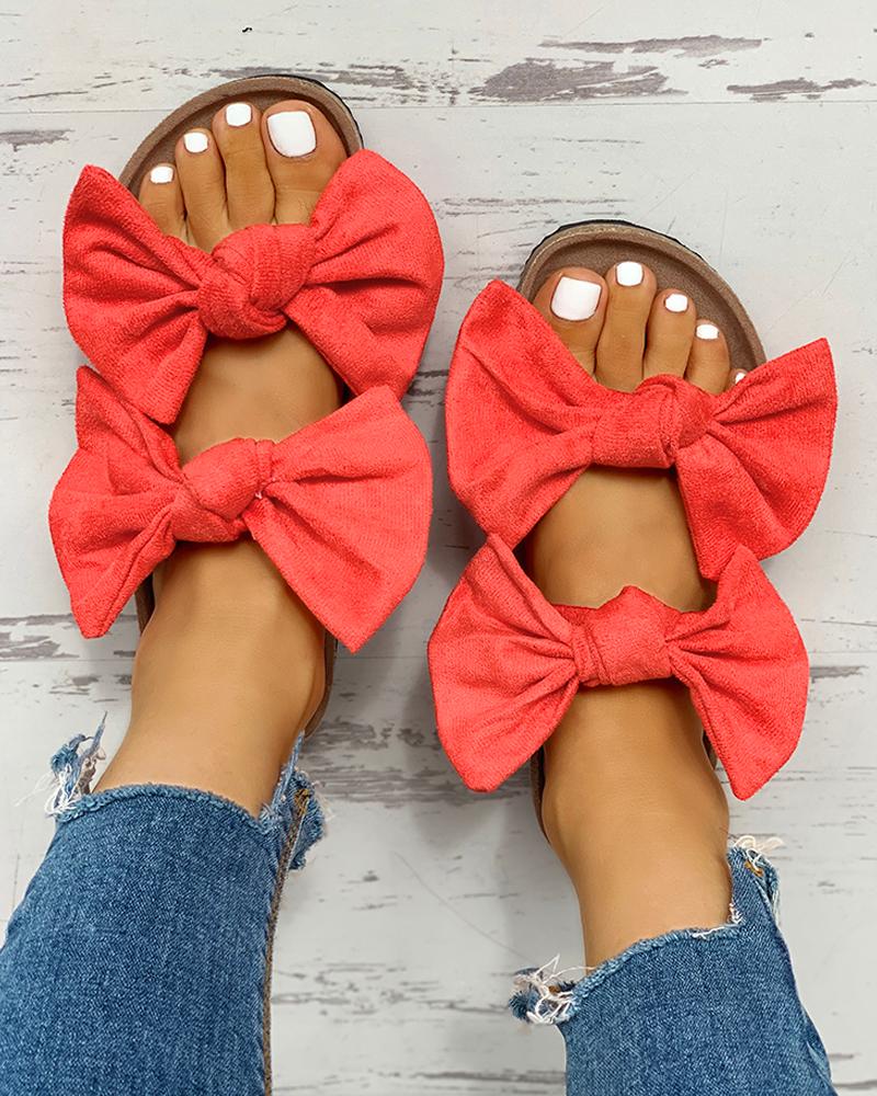 

Bowknot Design Casual Flat Sandals, Red