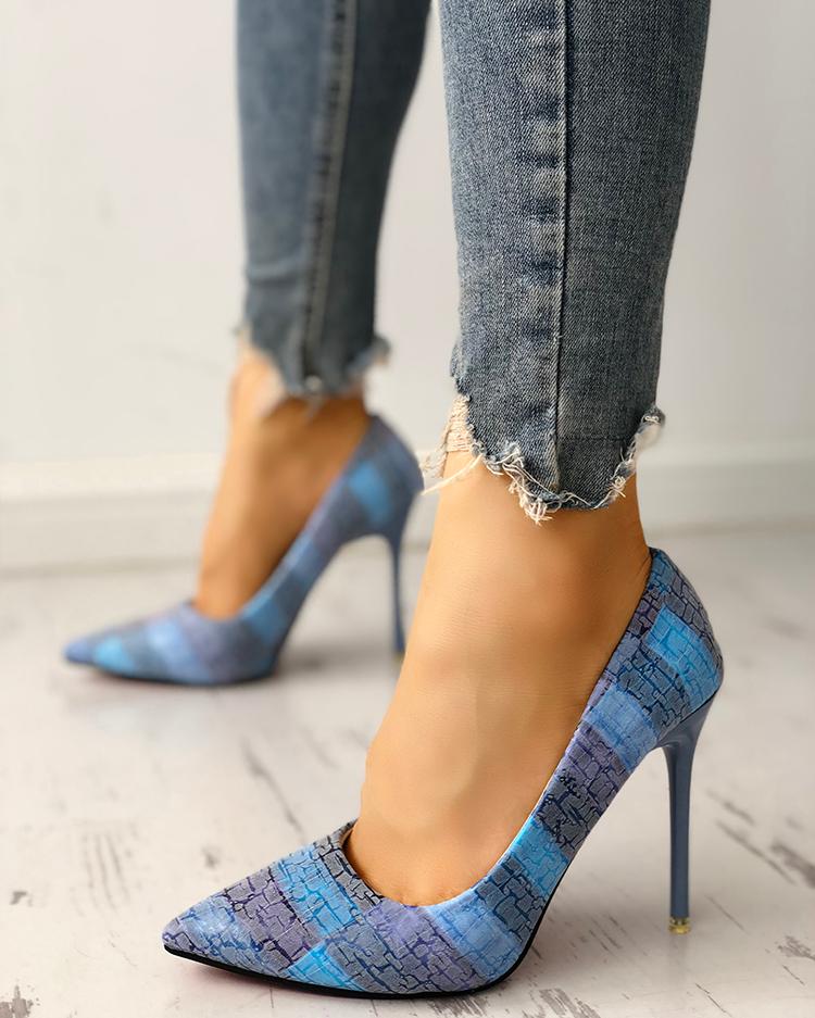 

Contrast Color Pointed Toe Thin Heels, Blue