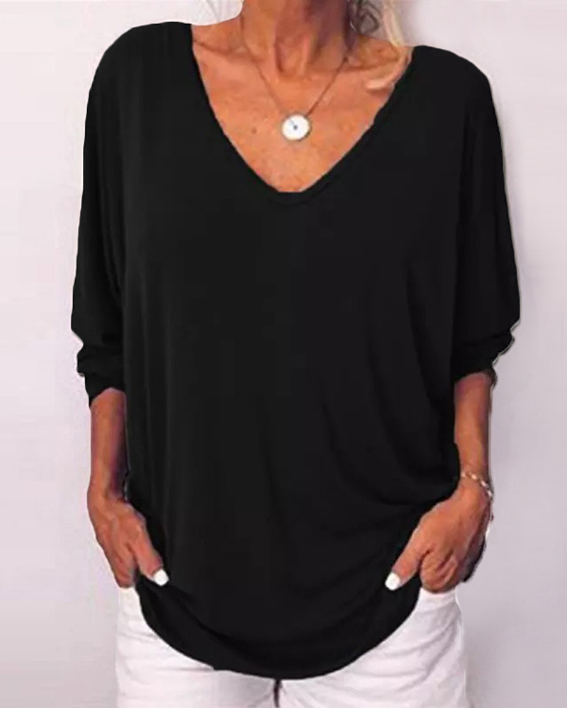 

Plus Size Button Decor V-Neck Top, Black