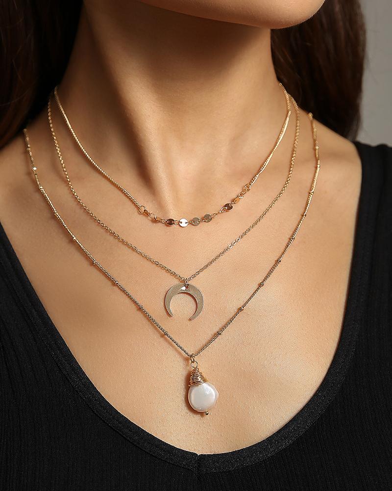

Faux Pearl & Moon Pendant Chain Necklace, Style1