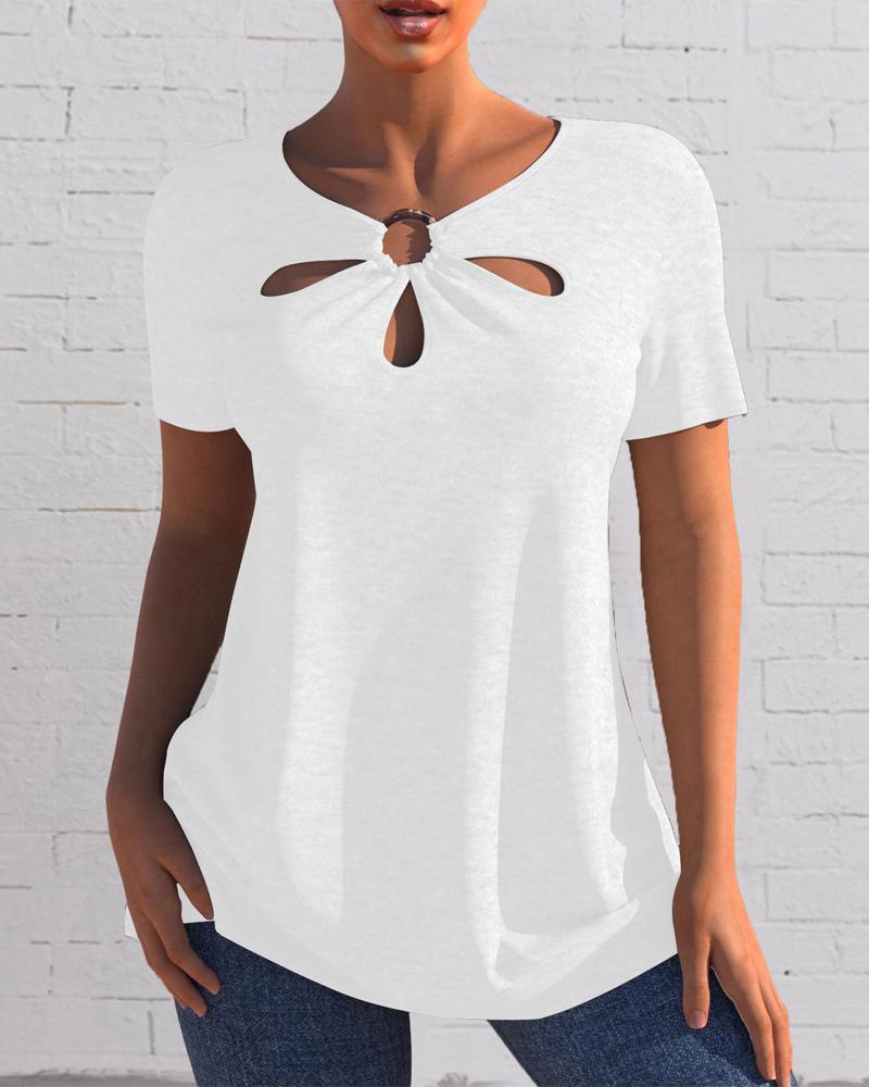 

O-Ring Hollow Out Casual T-shirt, White