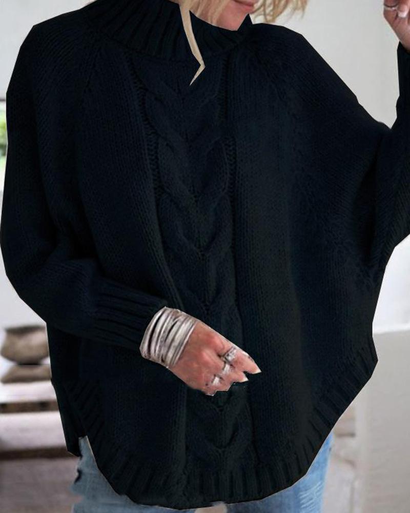 

High Neck Dolman Sleeve Sweater, Black
