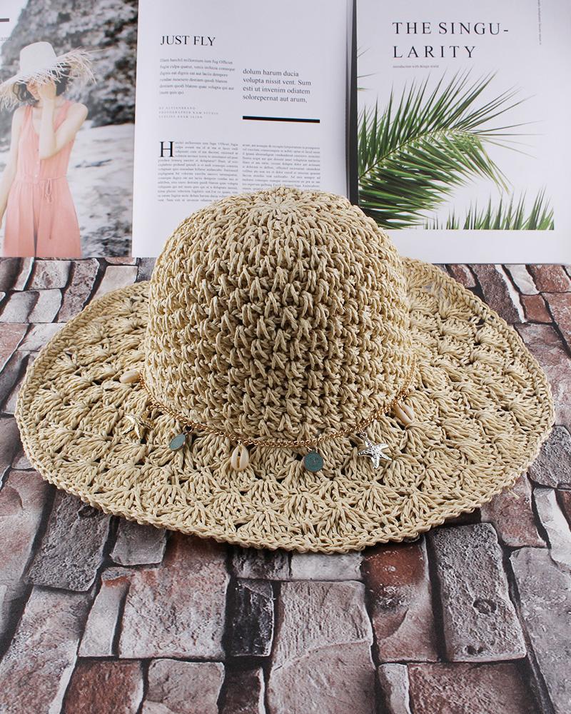 

Beach Sunhat Foldable Straw Hat, Khaki