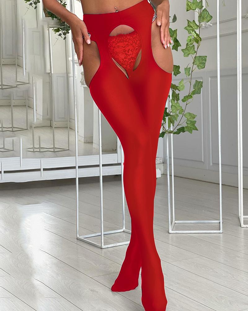 

Cutout High Waist Stockings Without Panty, Red