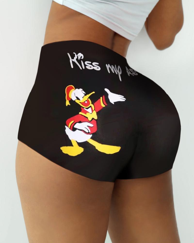 

Letter Cartoon Print High Waist Casual Shorts, Style2