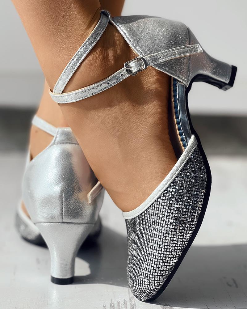 

Ankle Strap Sequin Latin Dance Pumps, Silver